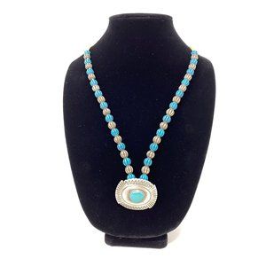 17″ Leather‎ Southwestern Silver Tone Pendent beads